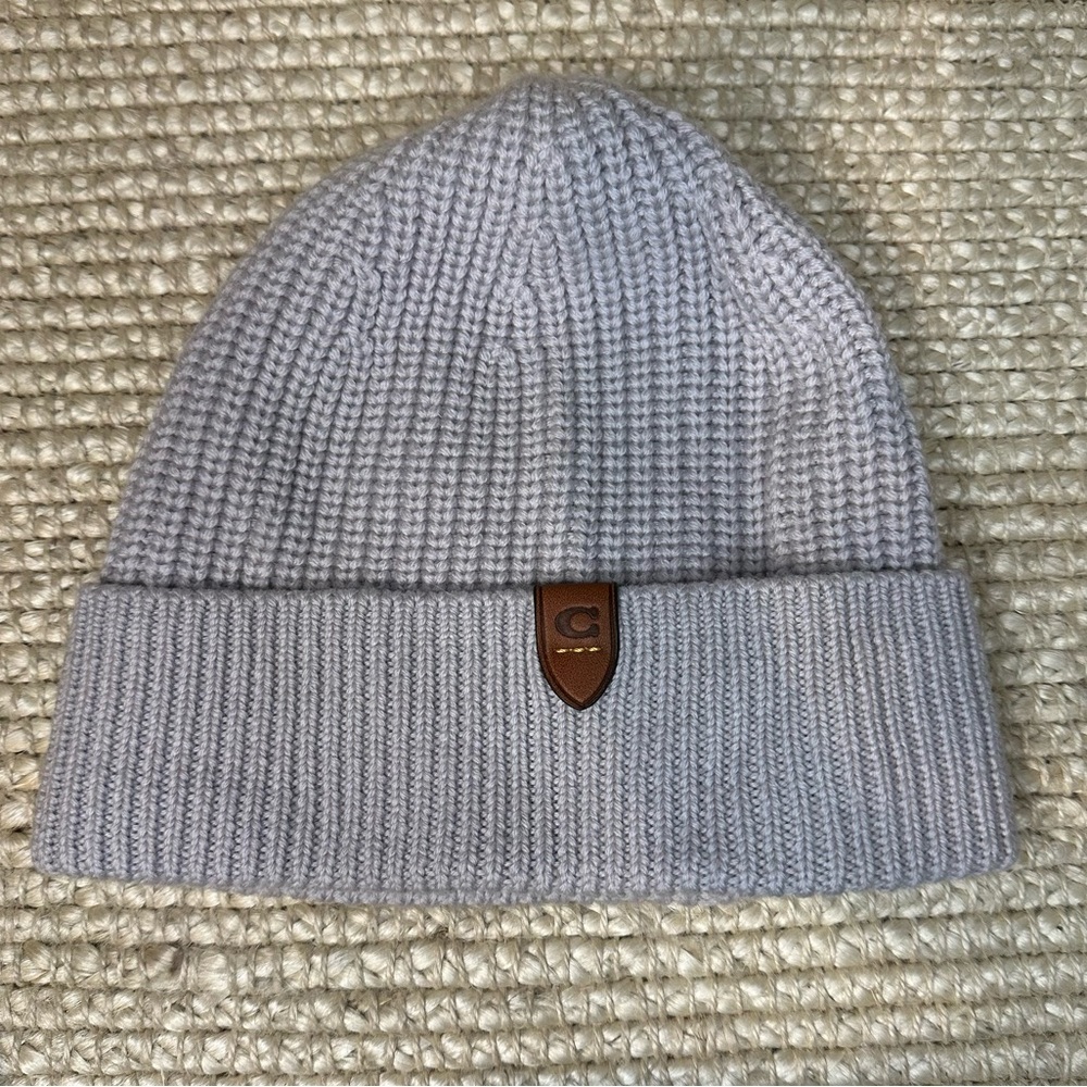 NWOT Wool Coach Light Gray Knit Beanie Hat